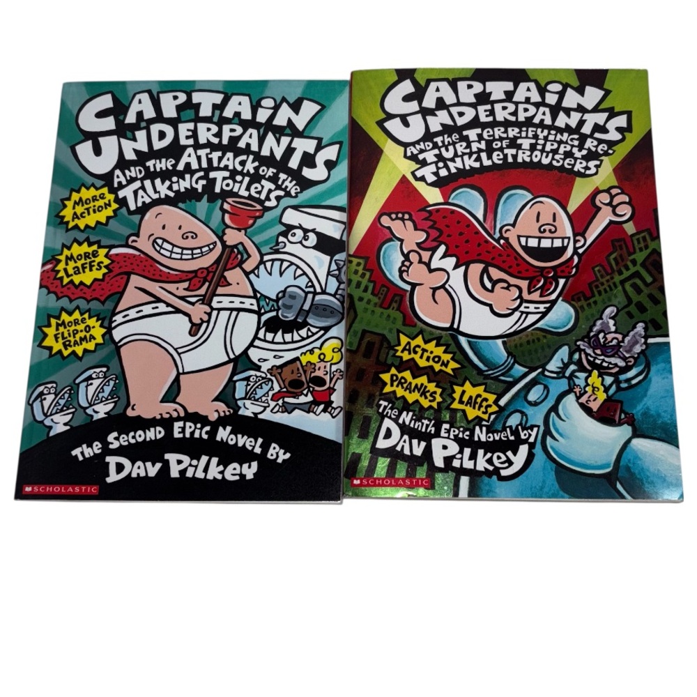 Captain Underpants by Dav Pilkey 2 Paperback Books Scholastic Reading Book #2 #9